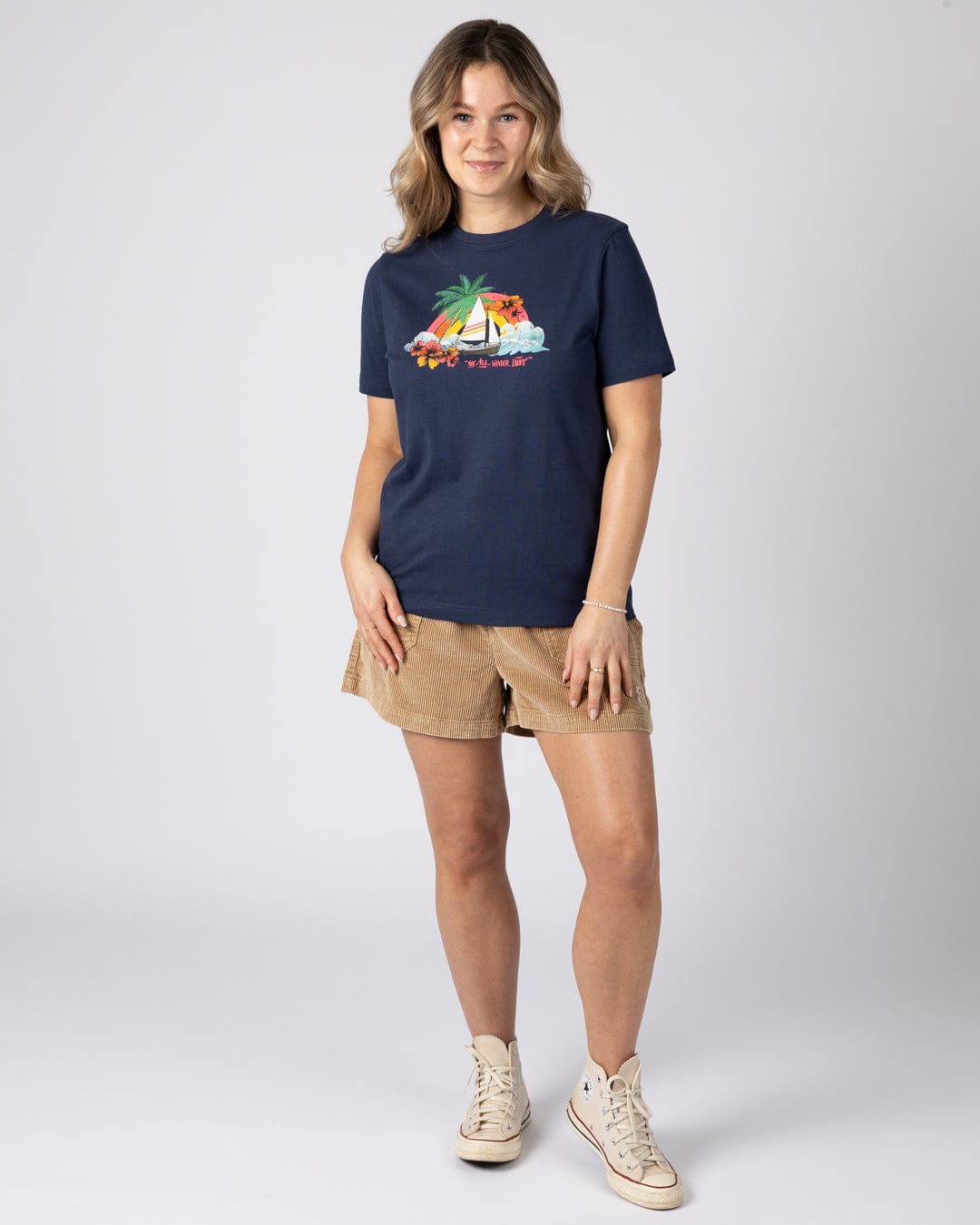 Floral Lost Ships Womens T-Shirt in Blue