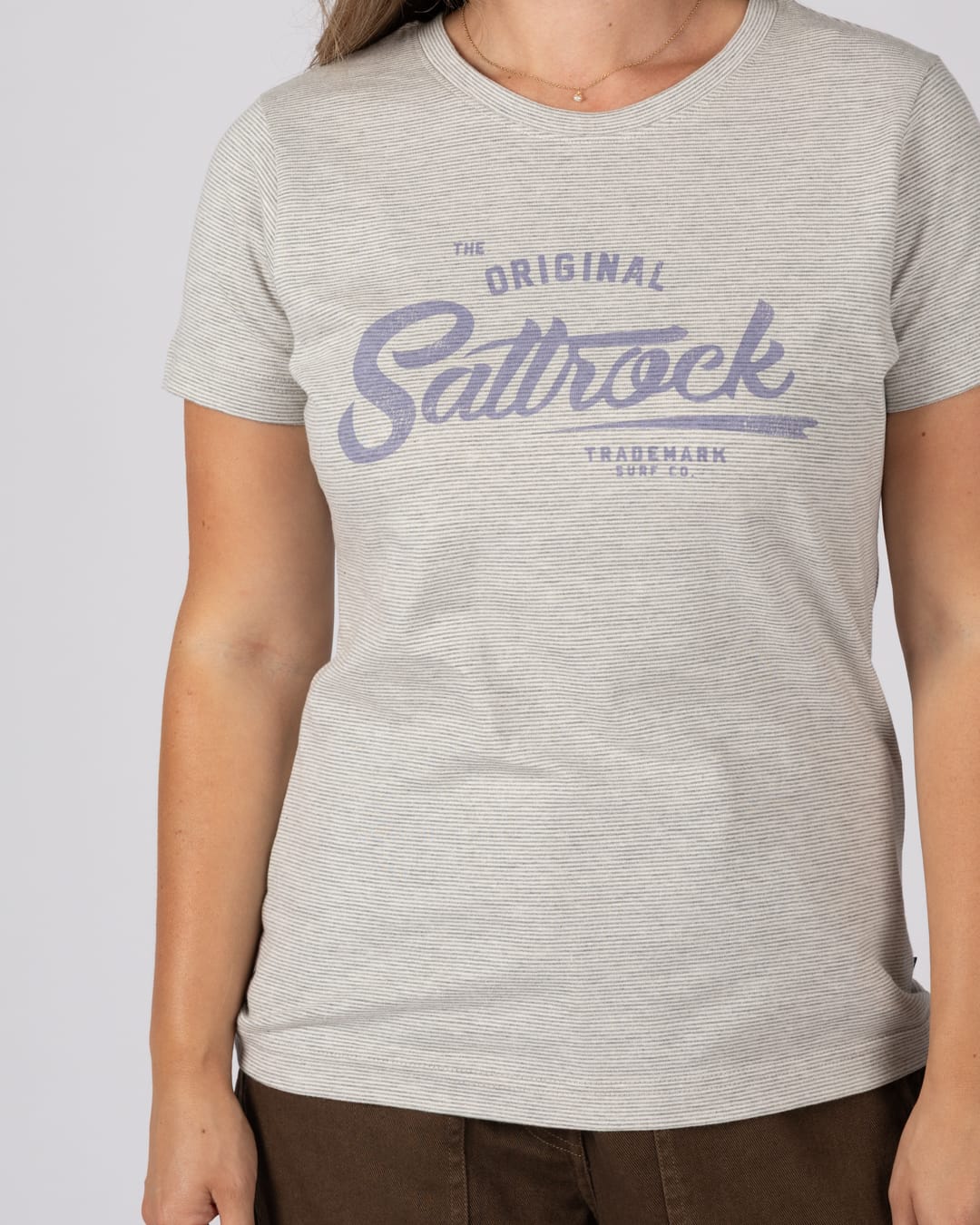Trademark Stripe Womens Short Sleeve T-Shirt In Grey