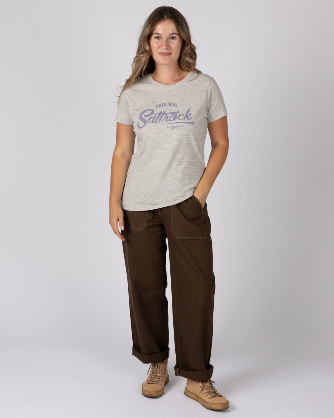 Trademark Stripe Womens Short Sleeve T-Shirt In Grey