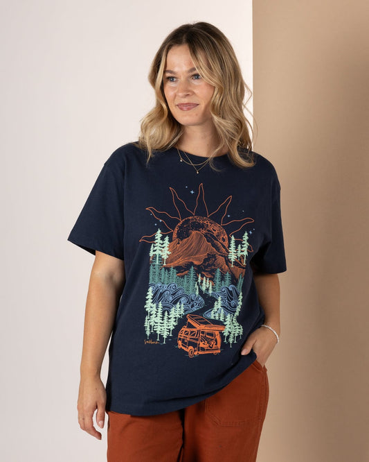 Open Road - Womens Oversized Short Sleeve T-Shirt - Blue