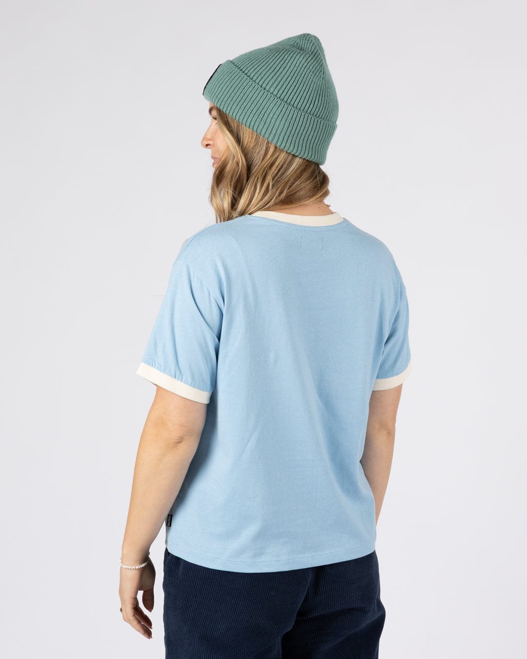 Horizon Stripe  - Womens Oversized Short Sleeve T-Shirt - Light Blue