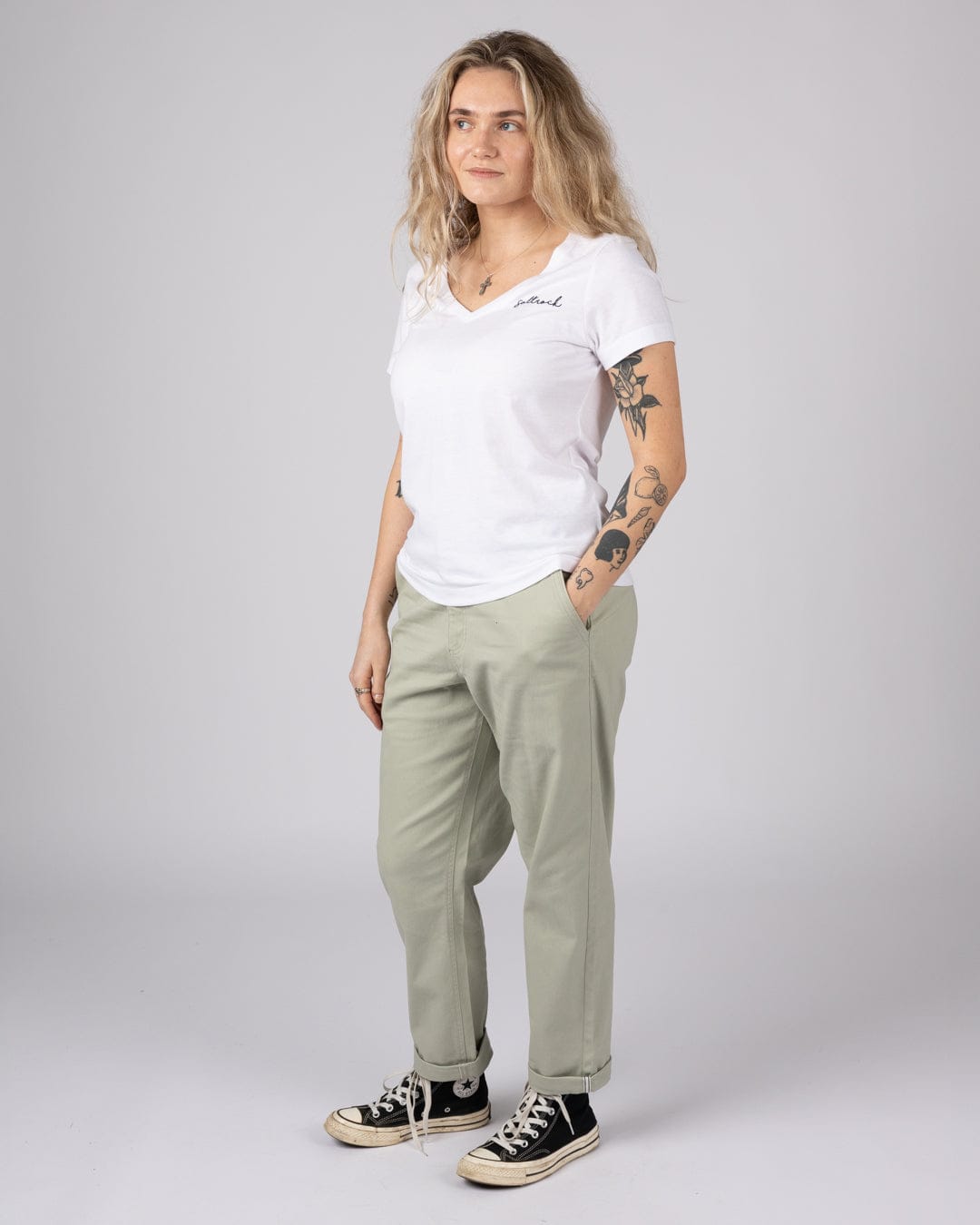 Essential Womens Short Sleeve V-Neck T-Shirt in White