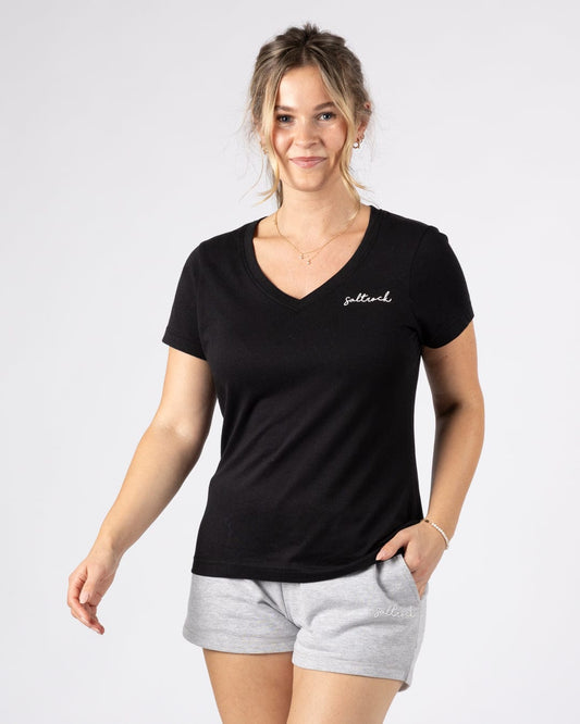 Velator - Womens Short Sleeve V-Neck T-Shirt - Black