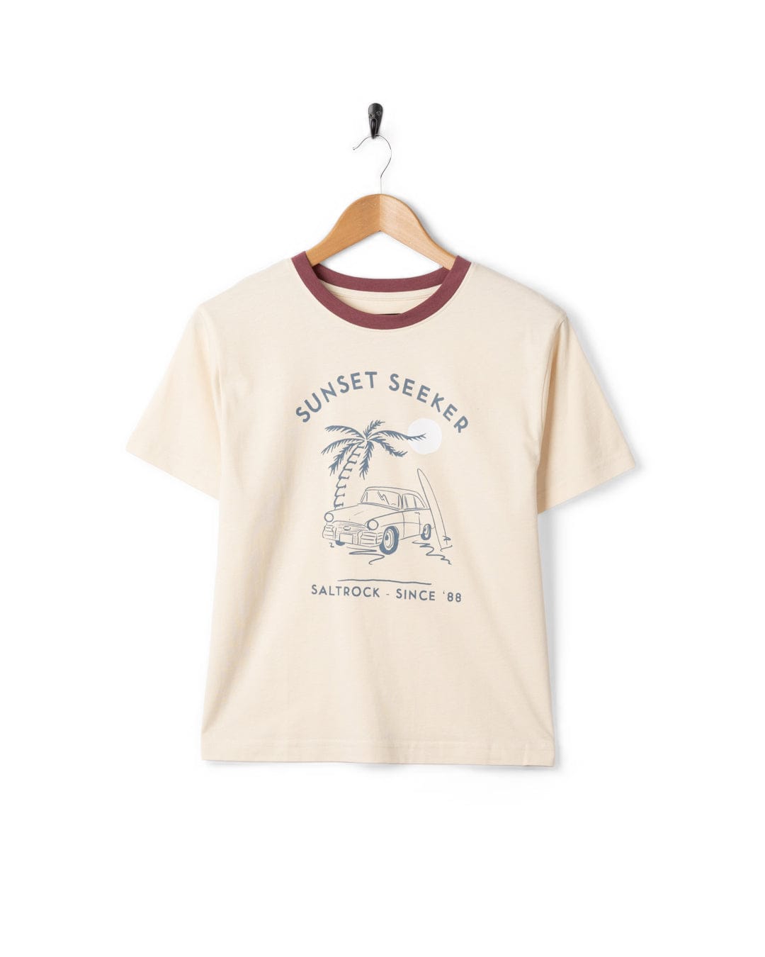 Sunset Seeker Womens Boxy Short Sleeve T-Shirt in Cream