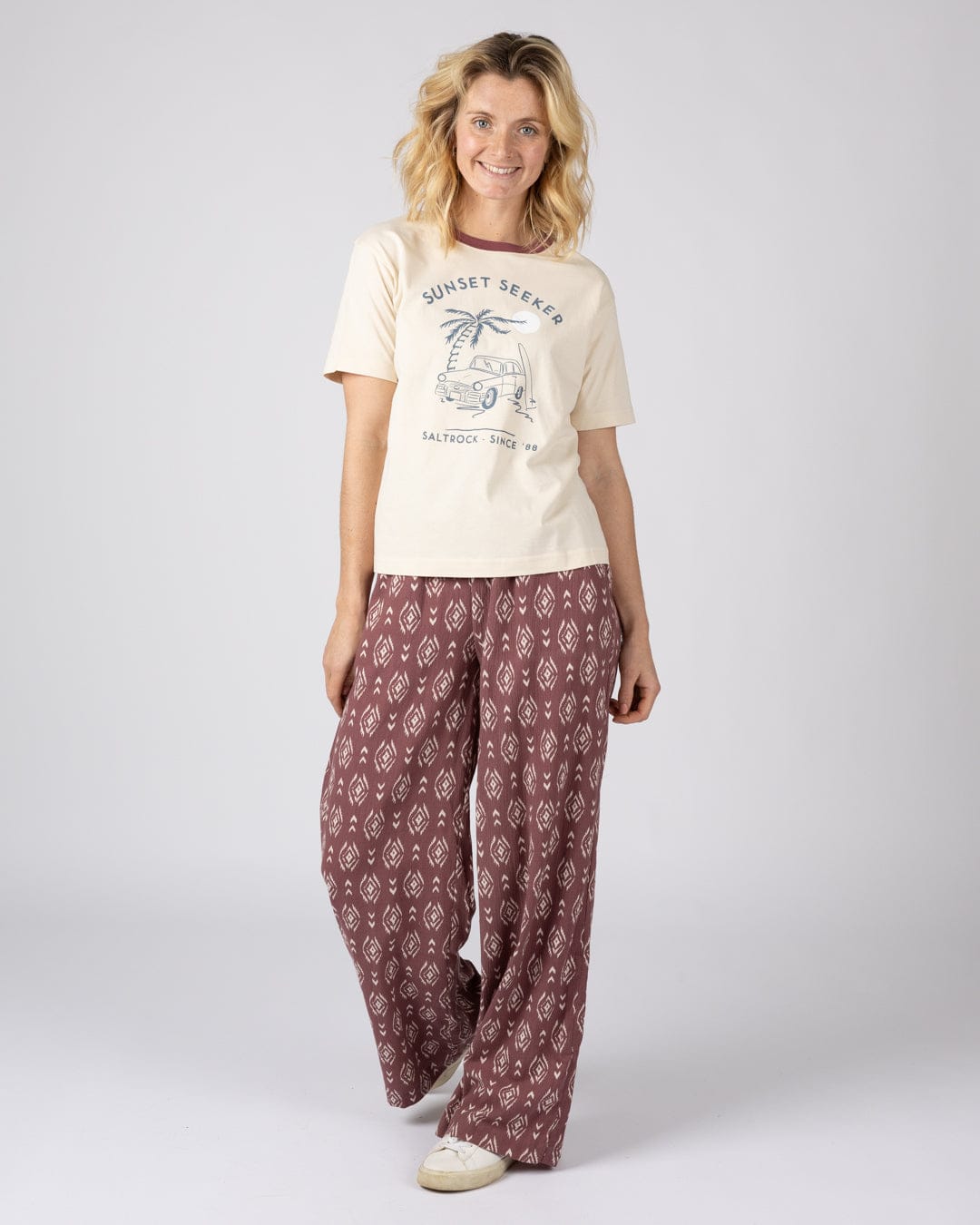 Sunset Seeker Womens Boxy Short Sleeve T-Shirt in Cream