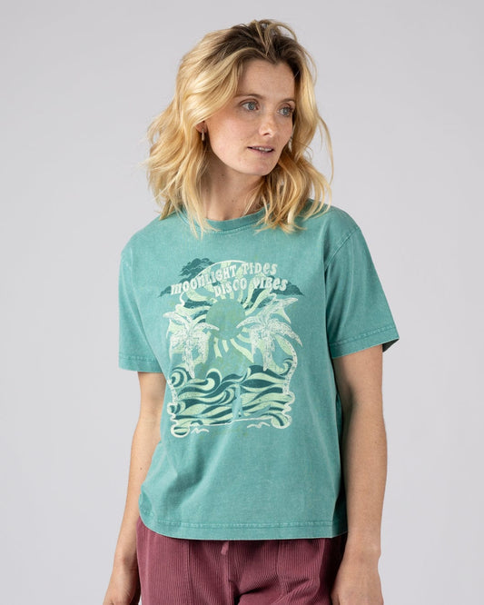 Last Light Womens Boxy Short Sleeve T-Shirt in Blue