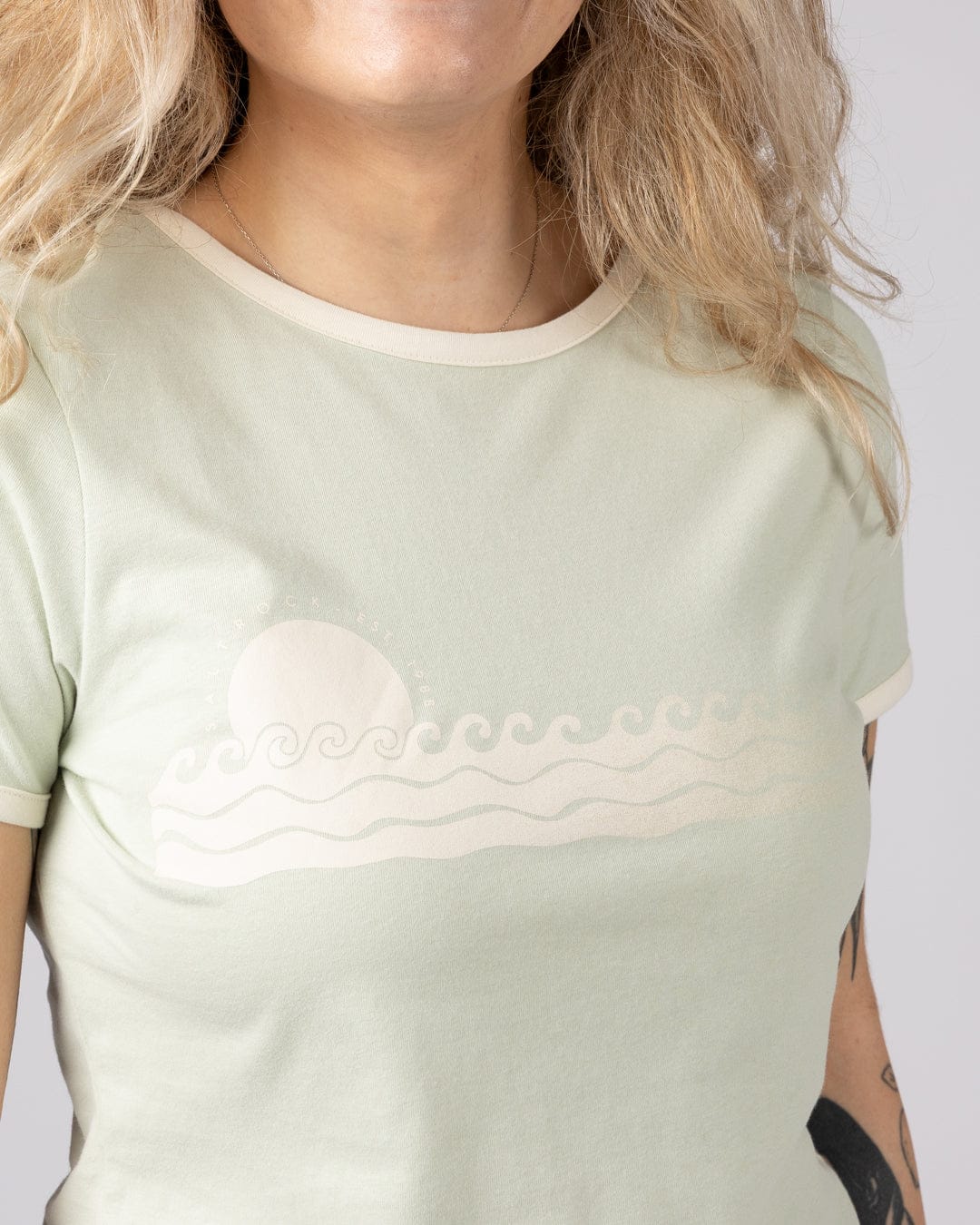 Golden Hour - Womens Short Sleeve Ringer T-Shirt - Light Green