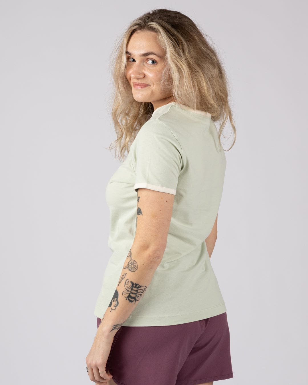 Golden Hour - Womens Short Sleeve Ringer T-Shirt - Light Green