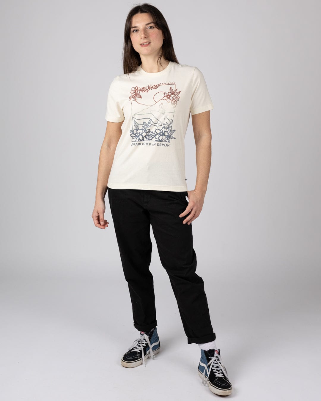 Happy Place Devon Womens Short Sleeve T-Shirt in Cream