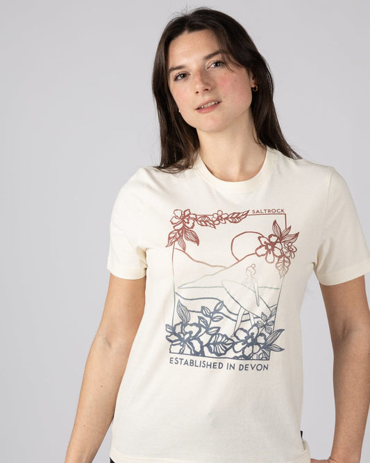 Happy Place Devon Womens Short Sleeve T-Shirt in Cream