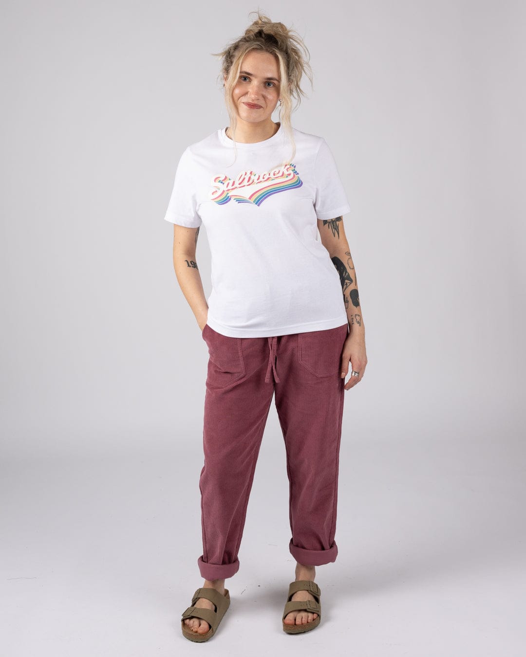 Rainbow Script  Womens Short Sleeve T-Shirt in White