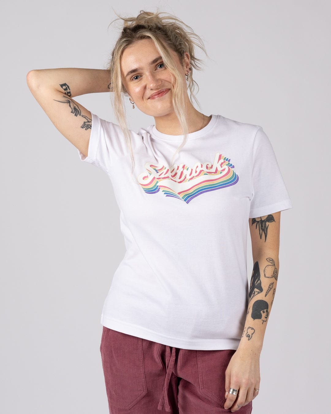 Rainbow Script  Womens Short Sleeve T-Shirt in White