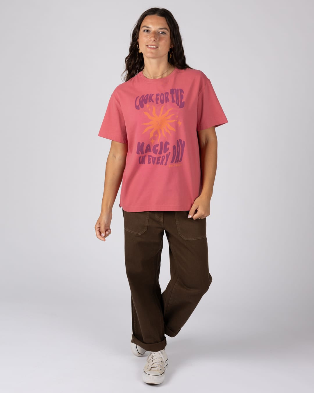 Magic Everyday Womens Oversized Short Sleeve T-Shirt in Pink