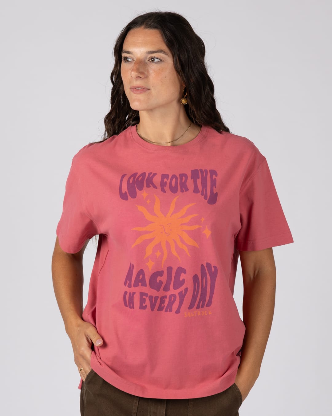 Magic Everyday Womens Oversized Short Sleeve T-Shirt in Pink