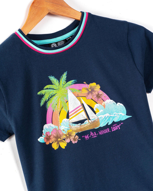 Floral Lost Ships - Kids T-Shirt - Blue