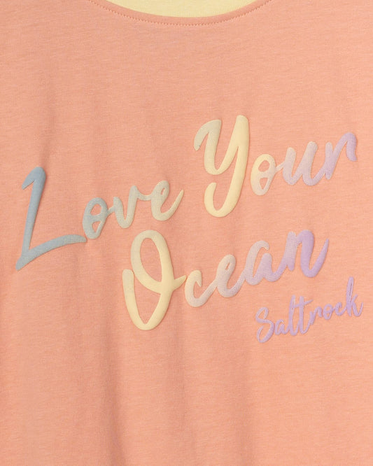 Rainbow Ocean Kids Short Sleeve T-Shirt in Light Pink