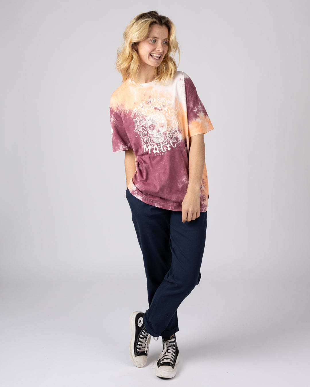 Make Magic Womens Oversized Tie Dye T-Shirt in Pink