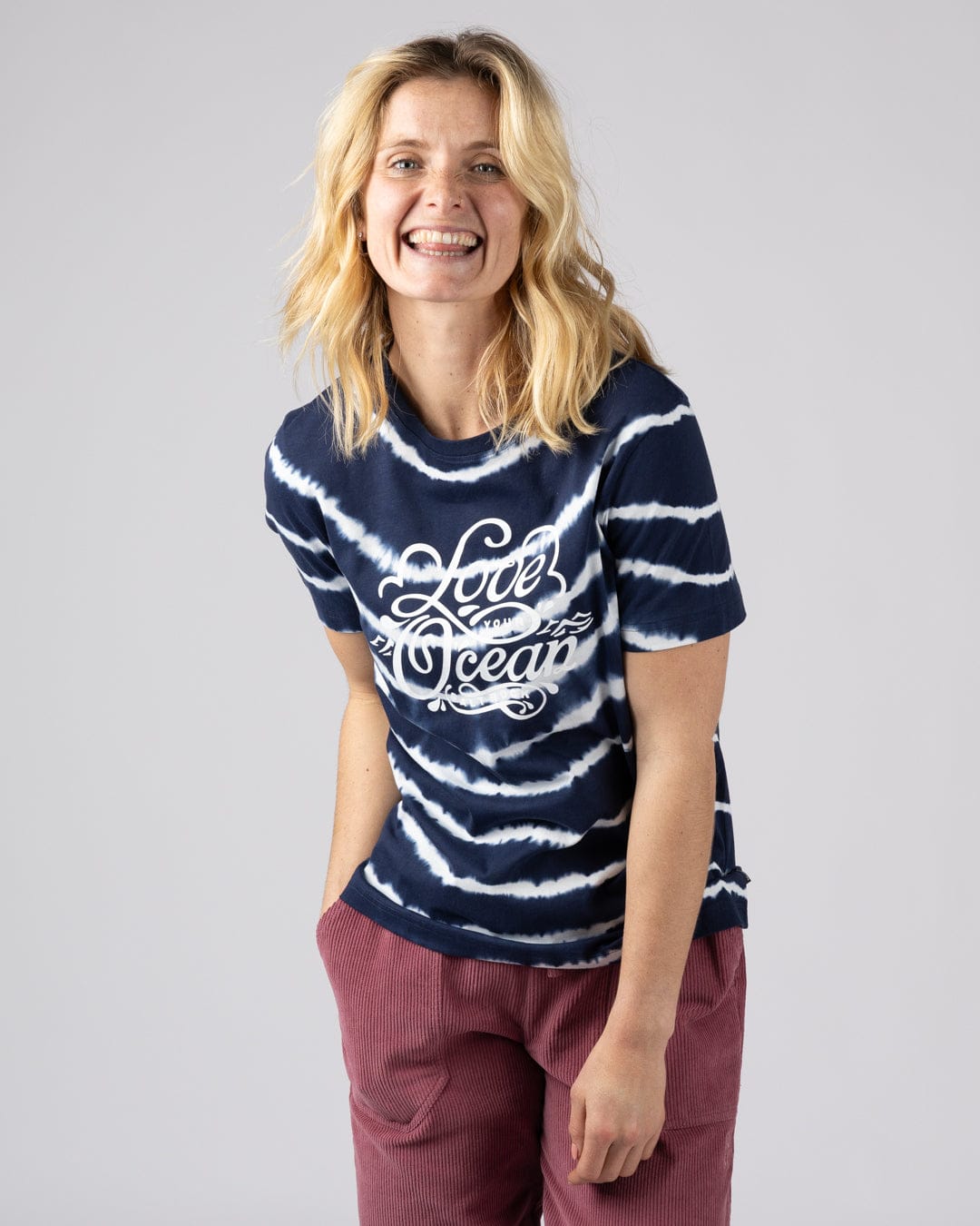Love Your Ocean Womens Tie Dye Short Sleeve T-Shirt in Blue/White