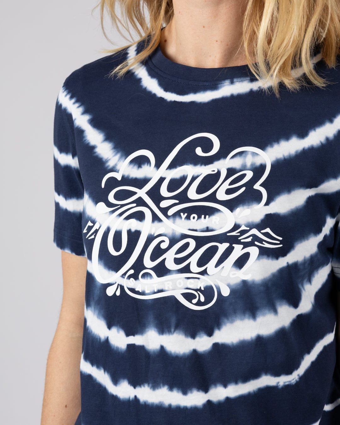 Love Your Ocean Womens Tie Dye Short Sleeve T-Shirt in Blue/White