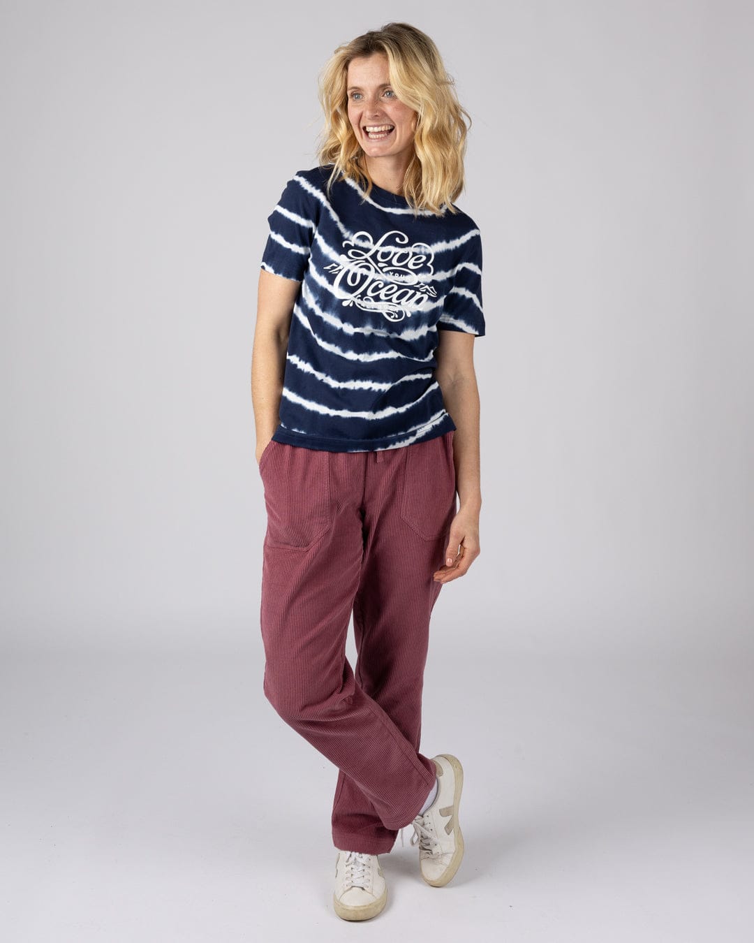 Love Your Ocean Womens Tie Dye Short Sleeve T-Shirt in Blue/White