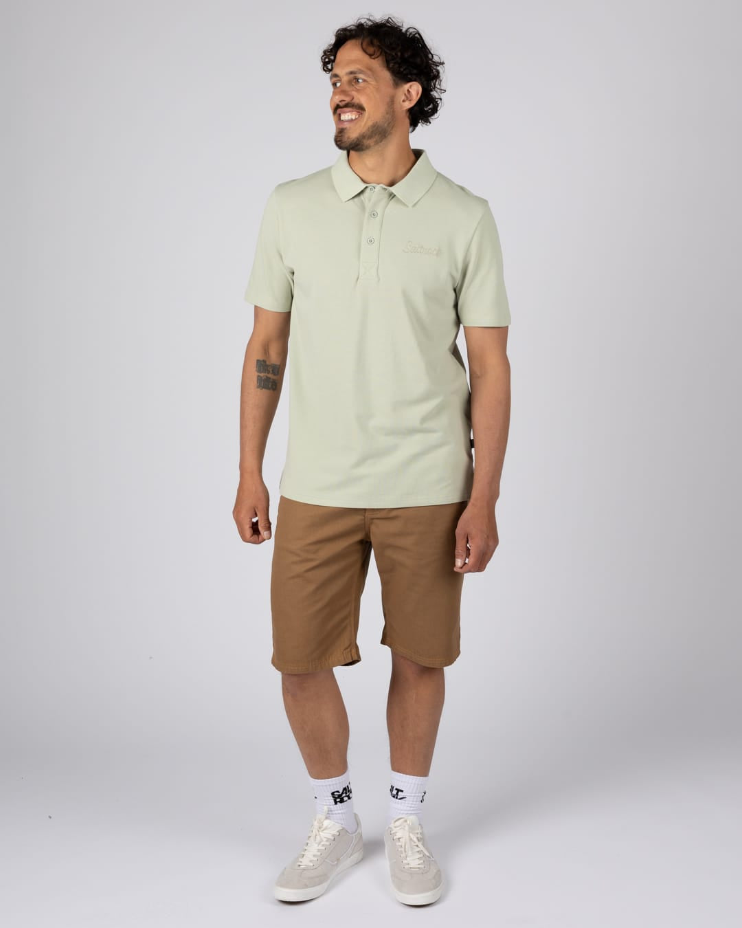 Script Mens Polo in Short Sleeve In Light Green