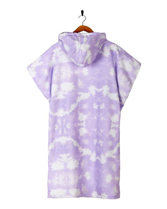 Light Purple and white tie-dye pattern hoodie on a hanger against a white background.