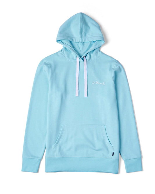 Velator - Womens Pop Hoodie - Light Blue with drawstrings, front pocket, and Saltrock branding displayed on a white background.