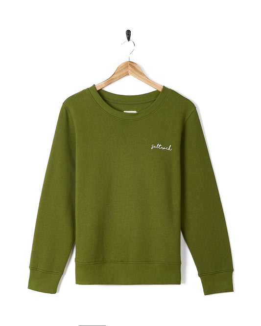 A Velator - Womens Long Sleeve Sweat - Dark Green with the brand name Saltrock embroidered on it.