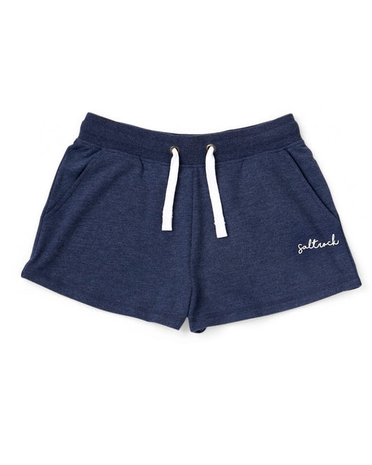 A Saltrock women's navy shorts with the word Velator on it. Standard fit for comfort and soft jersey material.