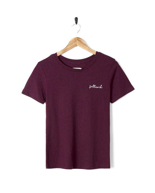 A Saltrock Velator - Womens Short Sleeve T-Shirt - Dark Purple with the word love on it.