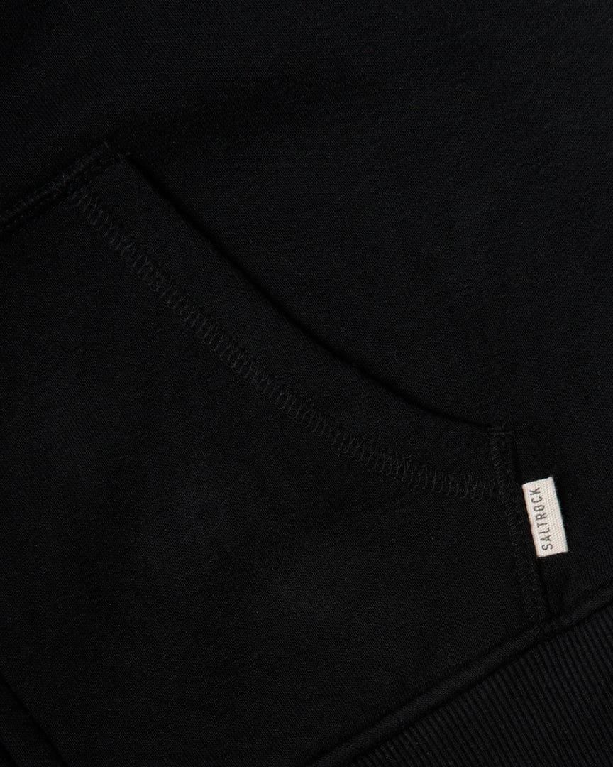A close up of a black Saltrock branded Velator - Womens Zip Hoodie - Black.