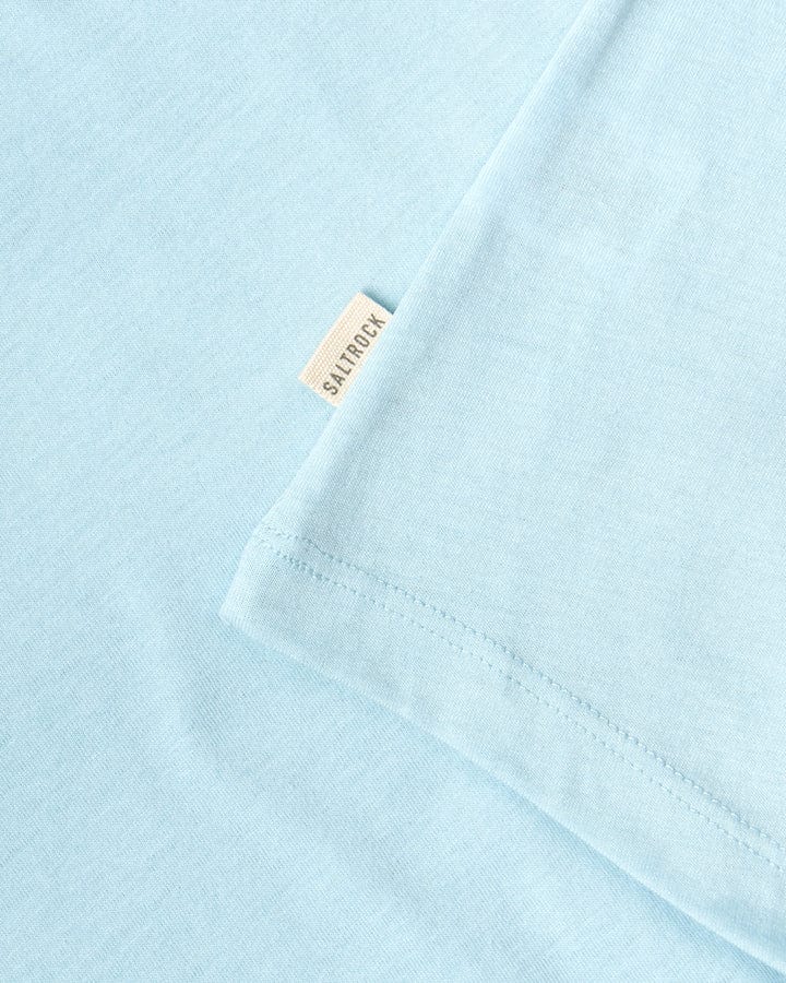 A light blue Velator - Womens Short Sleeve T-Shirt from the Saltrock range with a label on it.