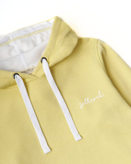 A Saltrock Velator Womens Pop Hoodie - Yellow, featuring a yellow hue and white lettering.