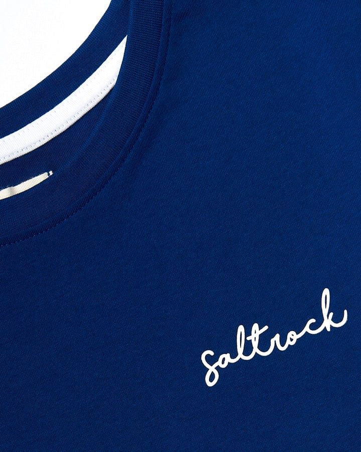 A Velator - Womens Short Sleeve T-Shirt - Navy featuring the Saltrock logo, a must-have addition to your core wardrobe collection.