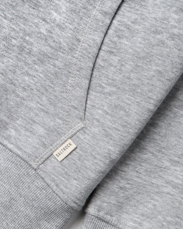 A close up of a Velator - Womens Zip Hoodie - Grey with the Saltrock branding logo on it.