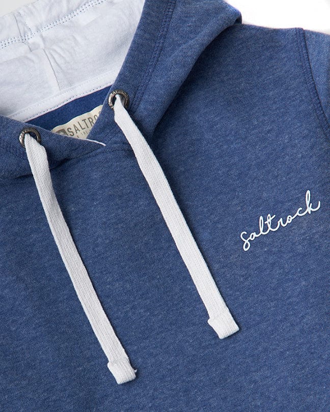 A soft, Saltrock Velator - Womens Pop Hoodie - Blue with white lettering.