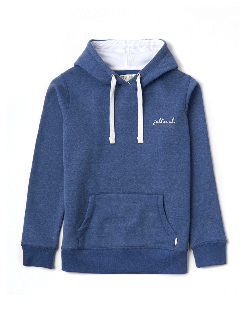 A soft blue Velator - Womens Pop Hoodie - Blue from Saltrock with a white logo on it.