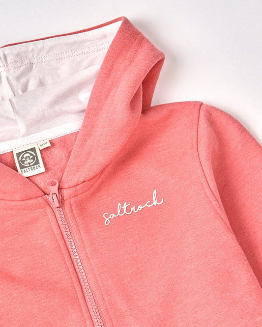 A comfy Velator - Kids Zip Hoodie - Pink from Saltrock with the word 'saltwater' embroidered on it.