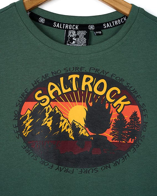 A View Point - Kids Short Sleeve T-Shirt - Dark Green with the brand name Saltrock on it.