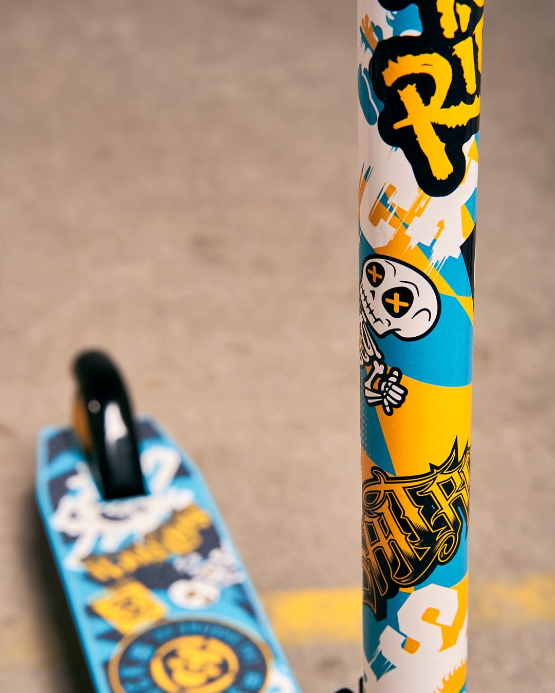 A Warped - Stunt Scooter - Blue by Saltrock with a sticker on it.