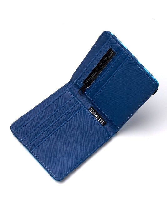 Saltrock Warp Icon Kids PU Wallet - Blue with zipper compartment open on white background.