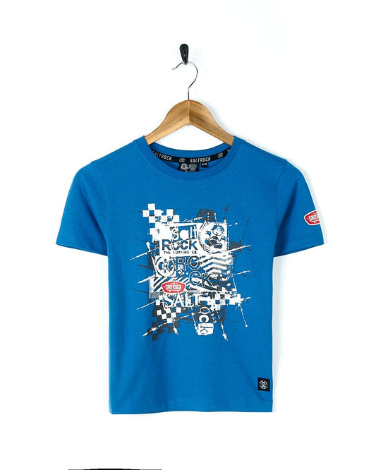 A Saltrock Warp Mashup - S/S Tee - BLUE with an image of a motorcycle on it.