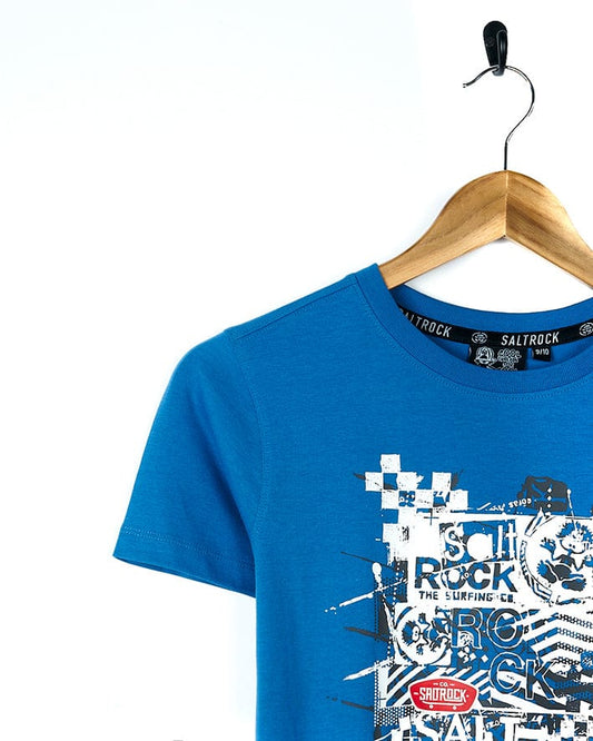 A Saltrock Warp Mashup - S/S Tee - BLUE with a design on it.