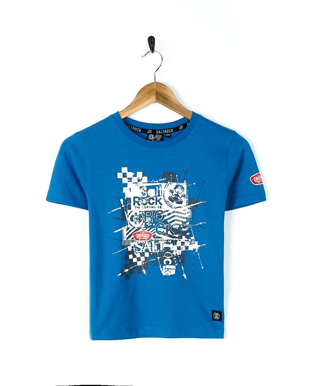 A Warp Mashup - Kids Short Sleeve T-Shirt - Blue featuring Saltrock branding.