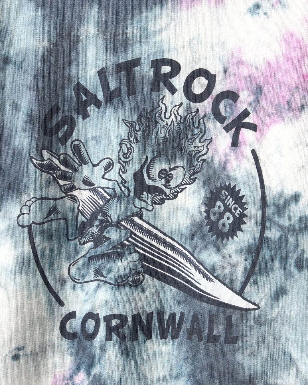 Saltrock Wave Rider Cornwall - Kids Tie Dye Pop Hoodie - Pink/grey.