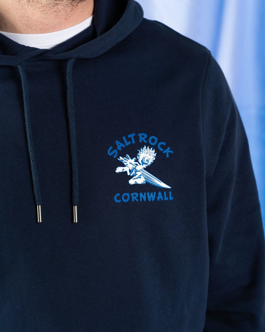 Wave Rider Cornwall -  Mens Pop Hoodie - Blue