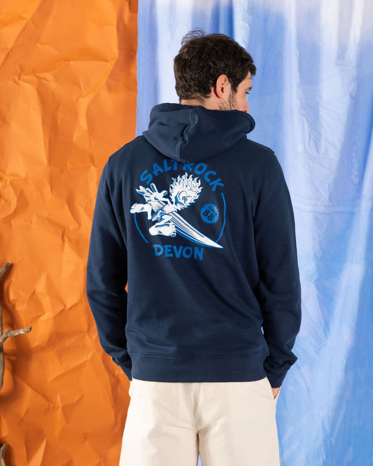Wave Rider Devon -  Mens Pop Hoodie - Blue
