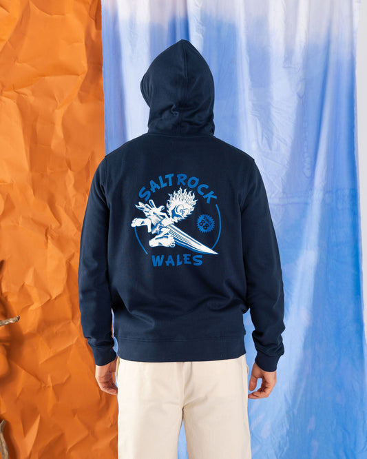 Wave Rider Wales -  Mens Pop Hoodie - Blue