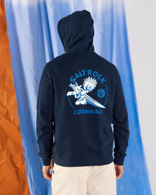 Wave Rider Cornwall -  Mens Pop Hoodie - Blue