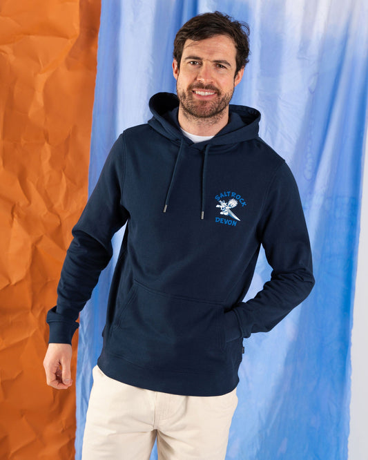 Wave Rider Devon -  Mens Pop Hoodie - Blue